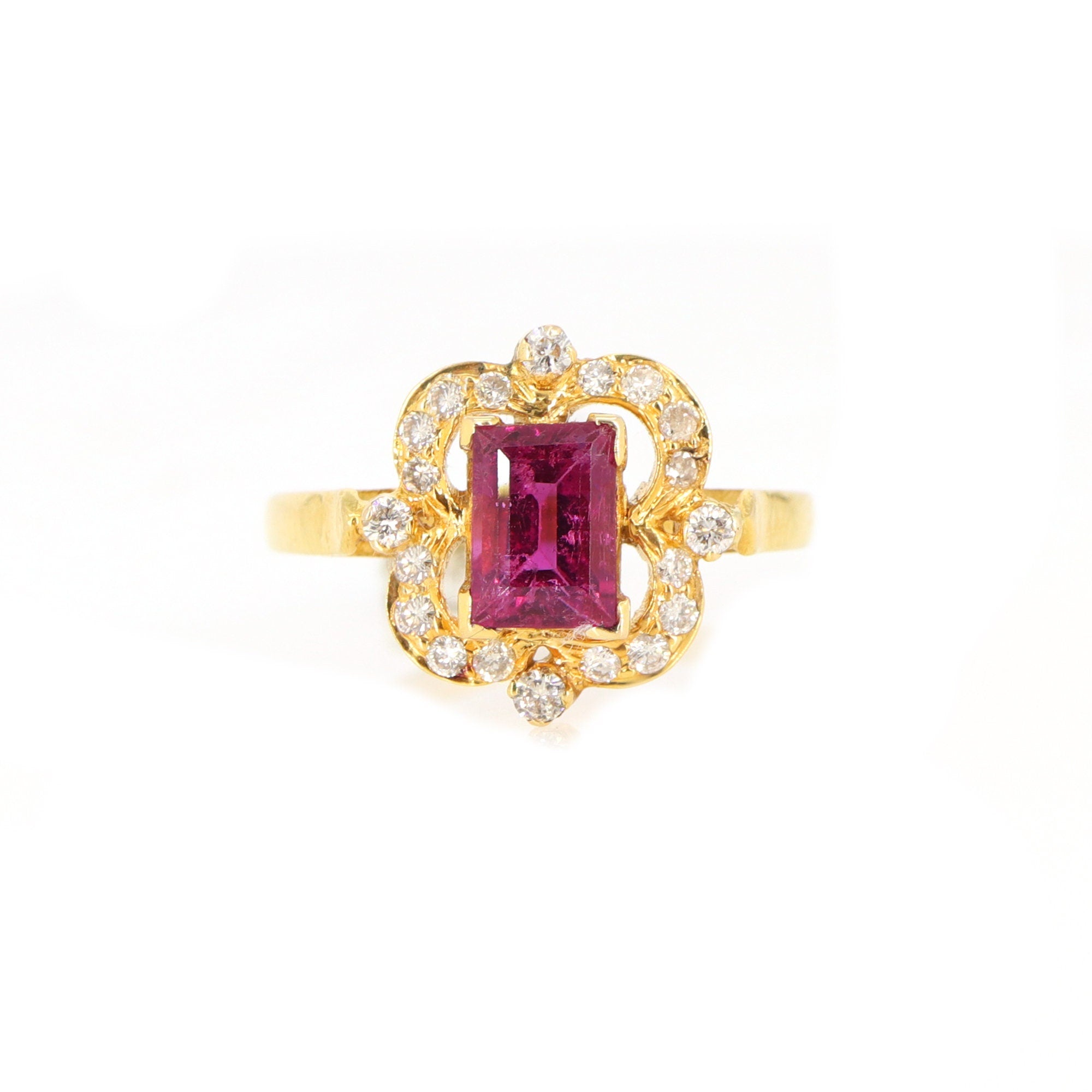 Rubellite Tourmaline & Yellow Ring 18K Gold