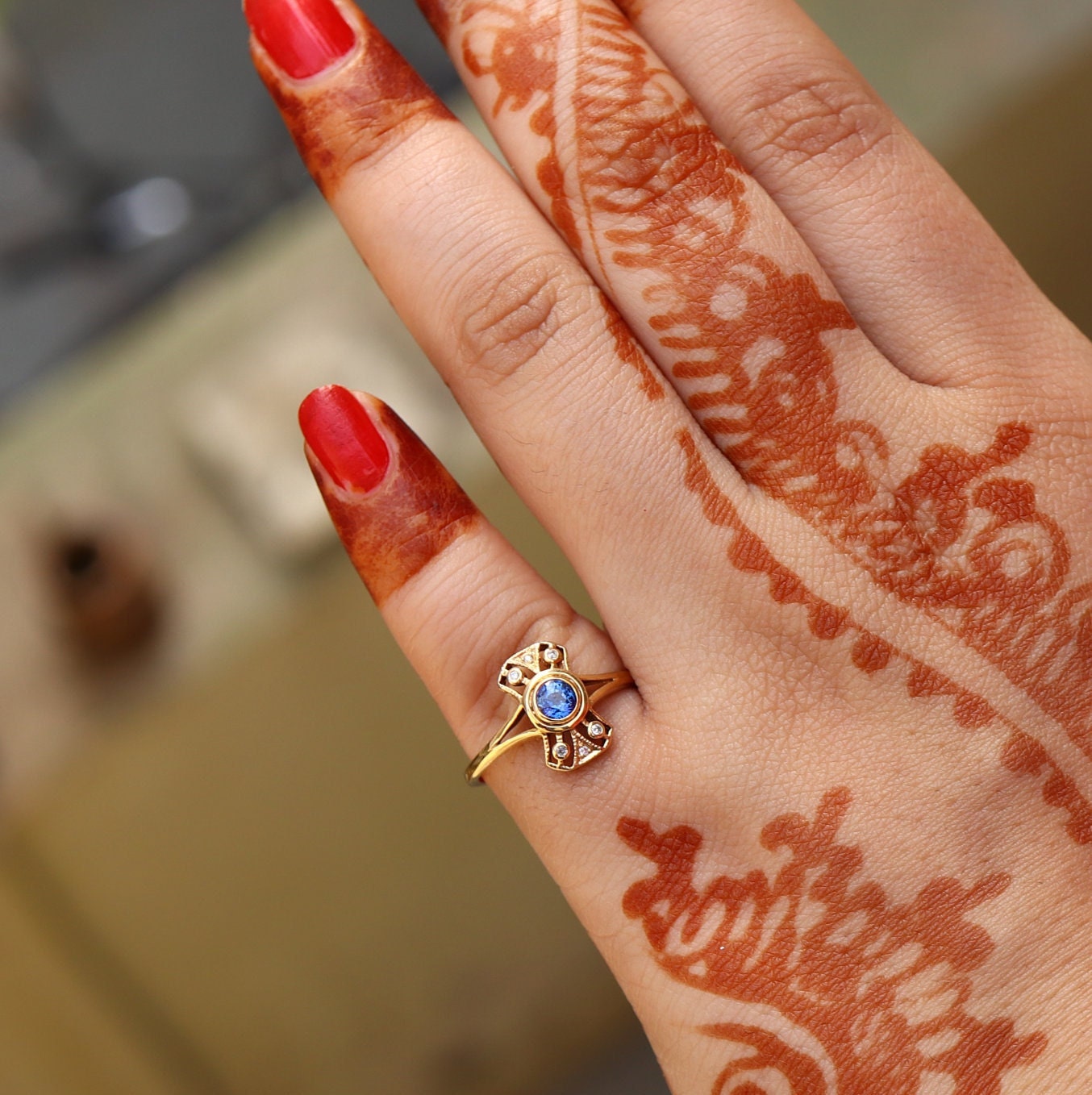 Antique 9K Yellow Sapphire Old Cut Ring Gold