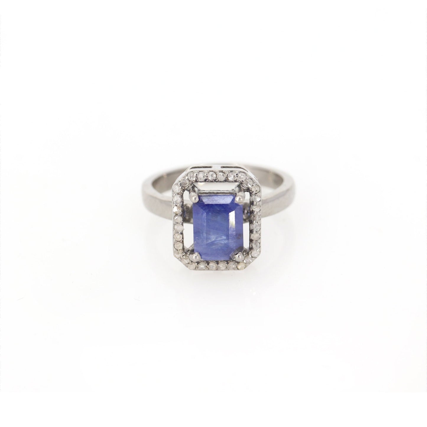Blue Sapphire Pave Ring Silver