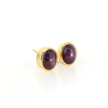 Yellow Studs Star Ruby Birth Gemstone Stud Earring 18K Gold