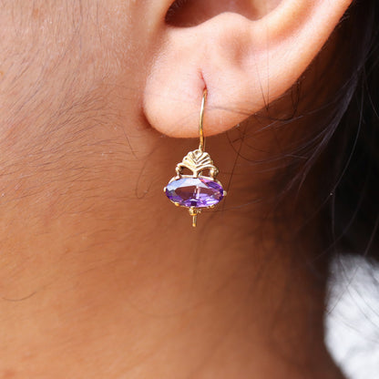 Faceted Amethyst Gemstone Earring Gold