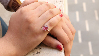 Checker Cut Nice Pink Tourmaline Ring 14K Gold