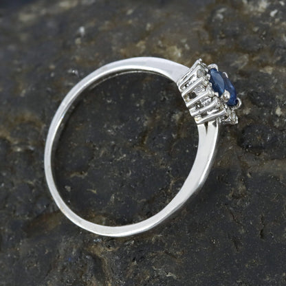 Oval Cut Blue Sapphire Ring Silver
