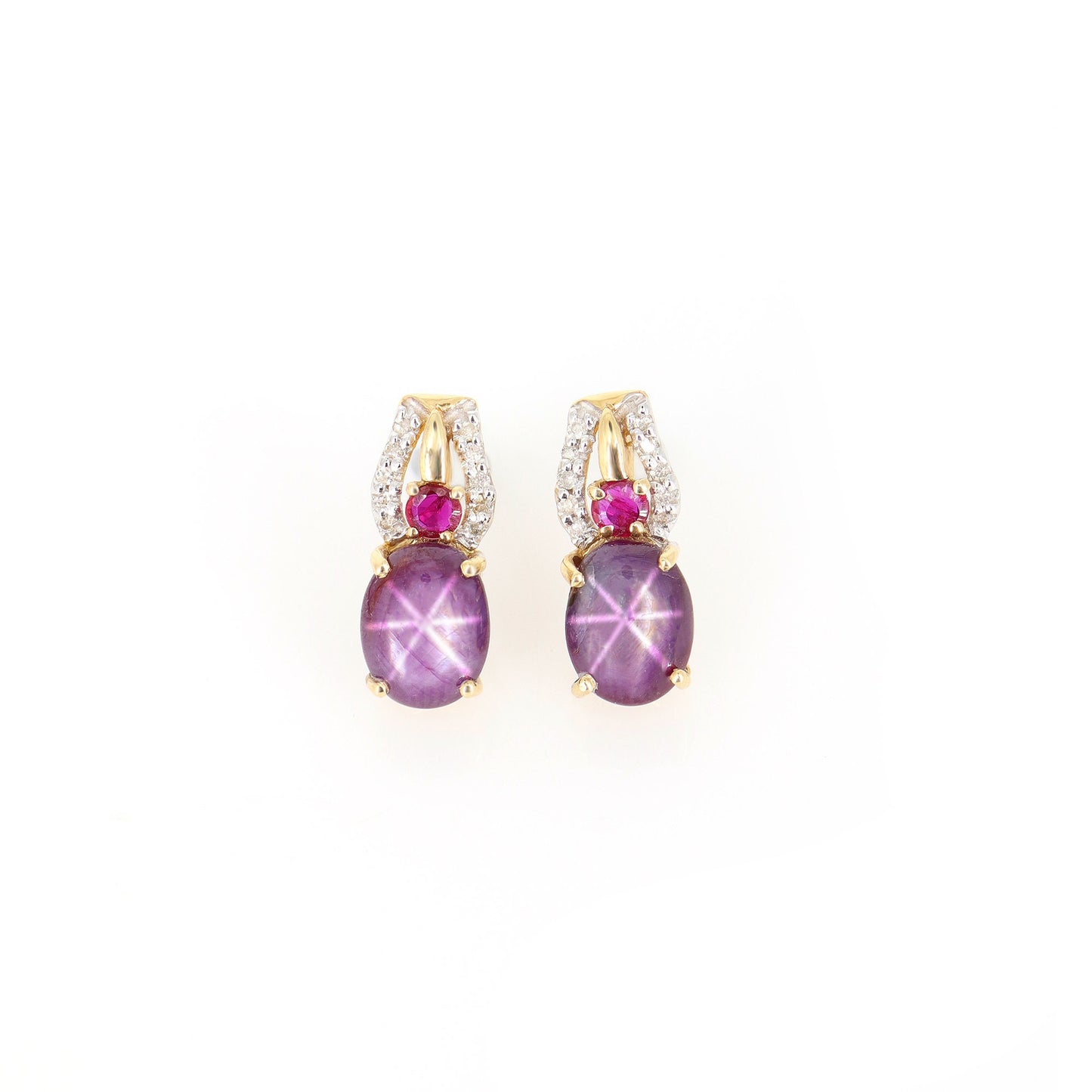 Star Ruby Stud Earring 14K Gold