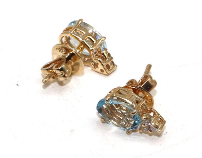 Yellow Studs Aquamarine Prong Setting Fine Earring 14K Gold