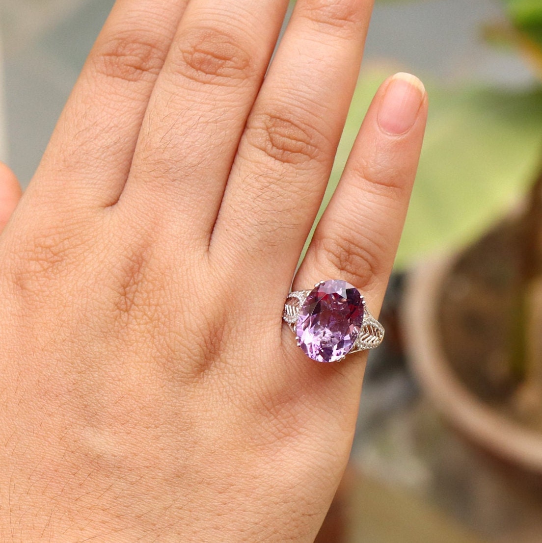 White Amethyst Engagement Ring 18K Gold