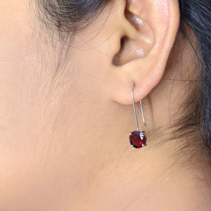 Red Garnet Round Shape Earring 14K Gold