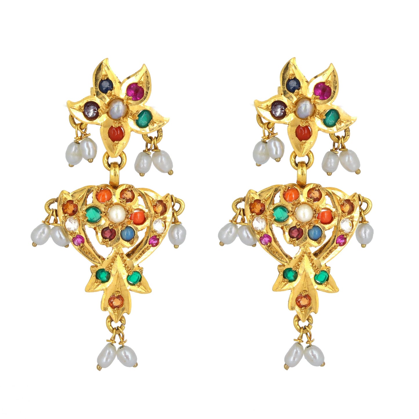 Navratan Antique Yellow Earring 22K Gold