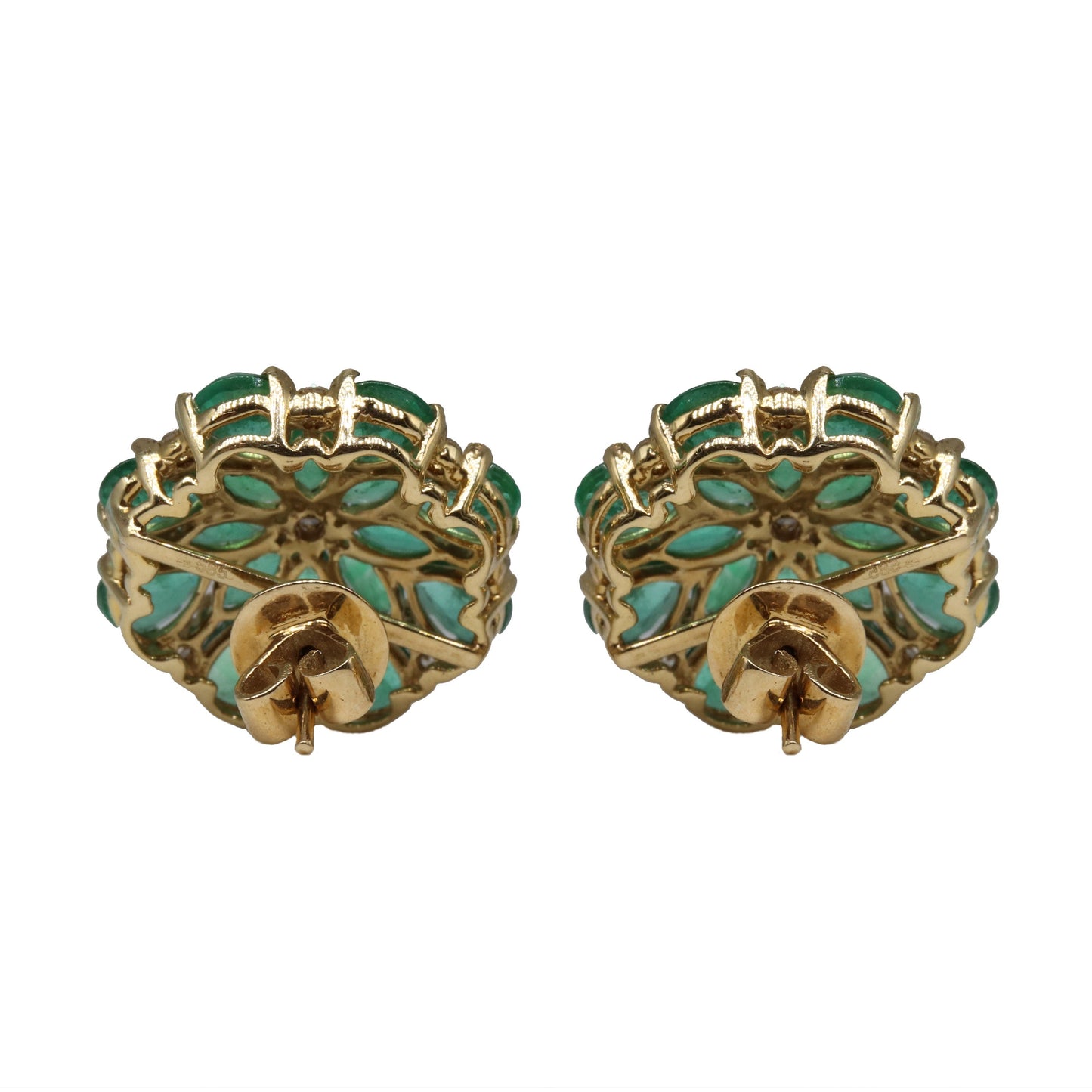 Real Emerald Floral Pattern Studs Earring 14K Gold