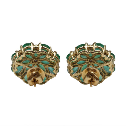 Real Emerald Floral Pattern Studs Earring 14K Gold