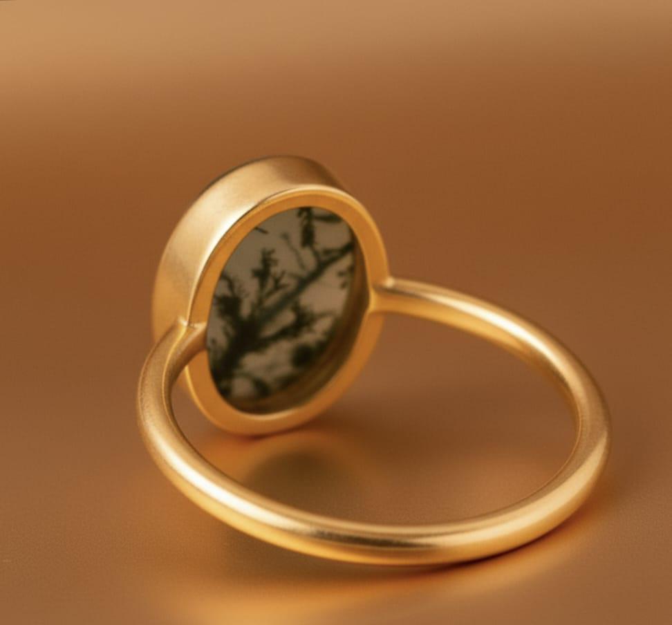 Moss Agate Engagement Ring 14K Gold