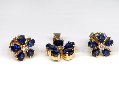 Blue Sapphire Flower Jewelry : Earring 18K Gold