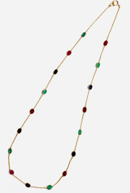 Sapphire Emerald Ruby Necklace 18K Gold