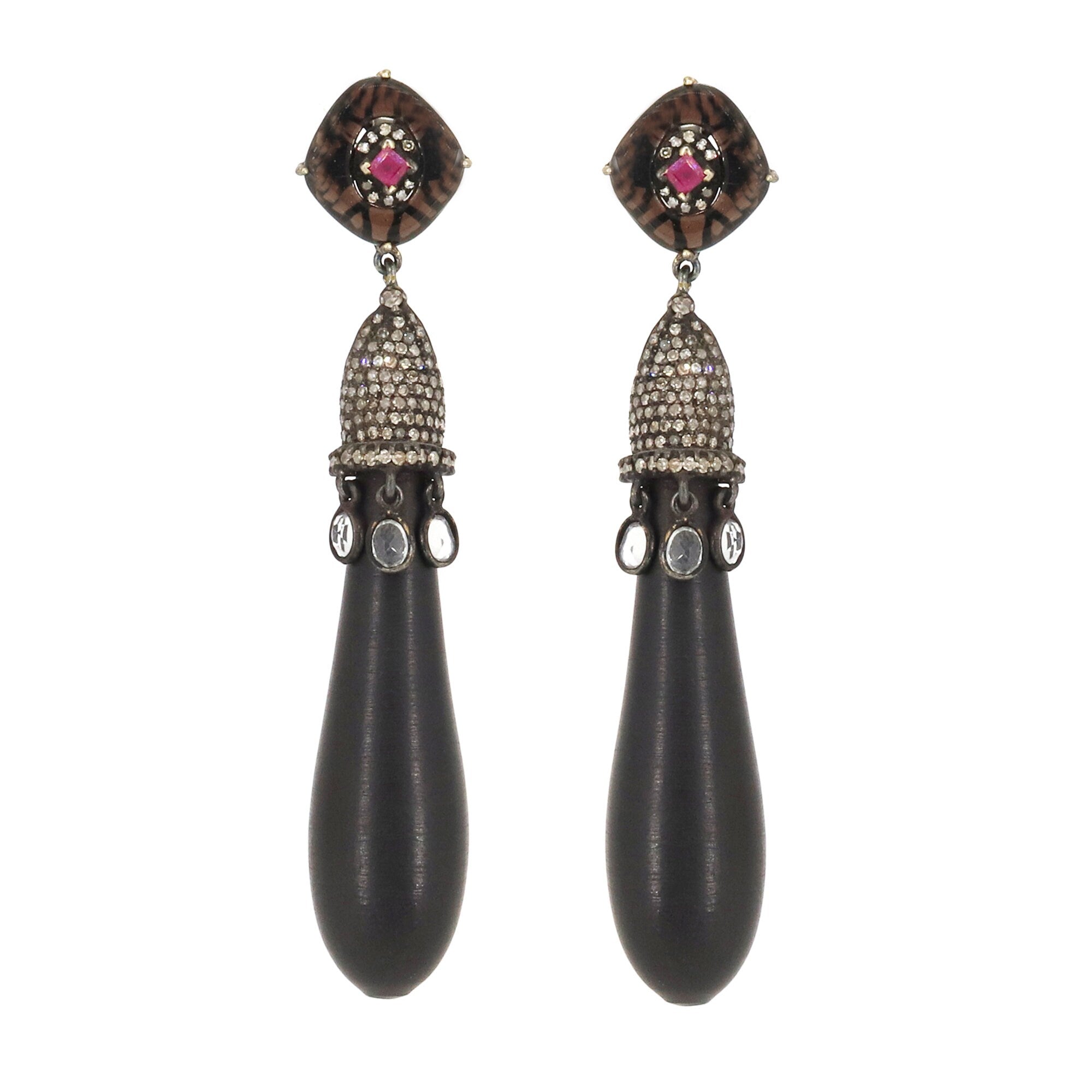 Black Onyx Ruby White Topaz Drop Shape Earring