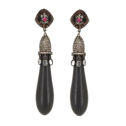 Black Onyx Ruby White Topaz Drop Shape Earring