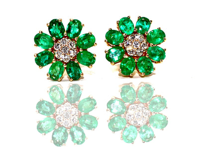 Yellow/White Handmade Emerald/Blue Sapphire Studs Earring 14K Gold