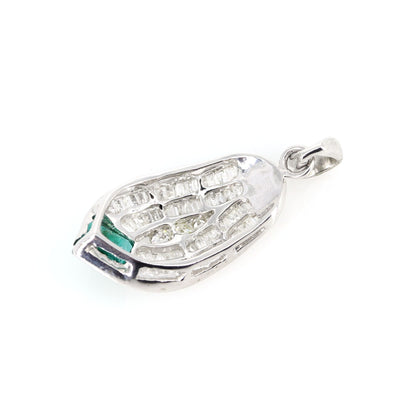 White Princess Cut 0.54 Emerald Tapered Brilliant Round Cut Pendant 14K Gold
