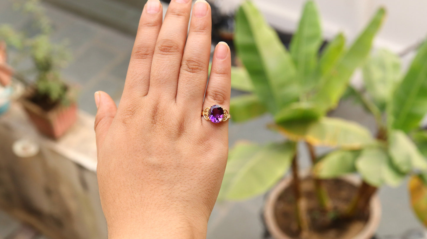 Filigree Style Yellow Purple Amethyst Ring 14K Gold