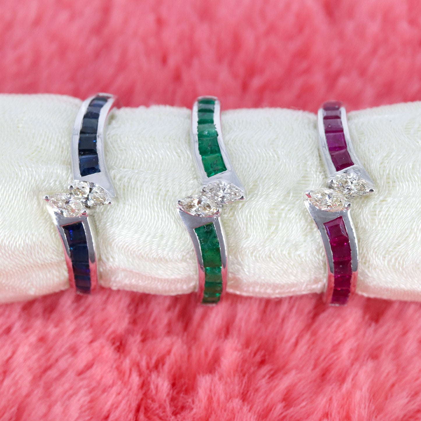 Marquise Cut Emerald Ruby Sapphire Ring Silver