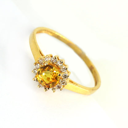 Brilliant Cut Yellow Sapphire Ring 14K Gold
