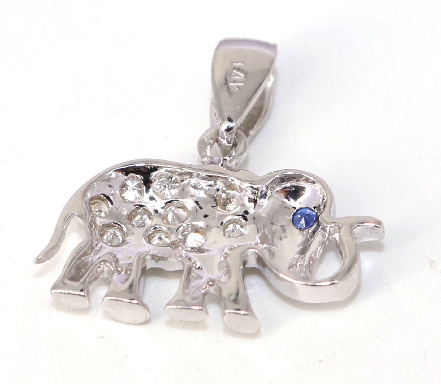 Blue Sapphire White Elephant Pendent White Pendant 14K Gold