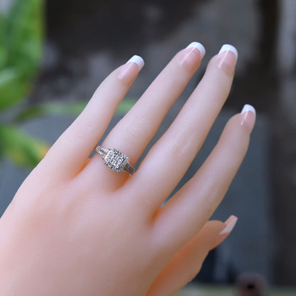 White Princess Cut Illusion Invisible Setting Halo Engagement Ring 18K Gold