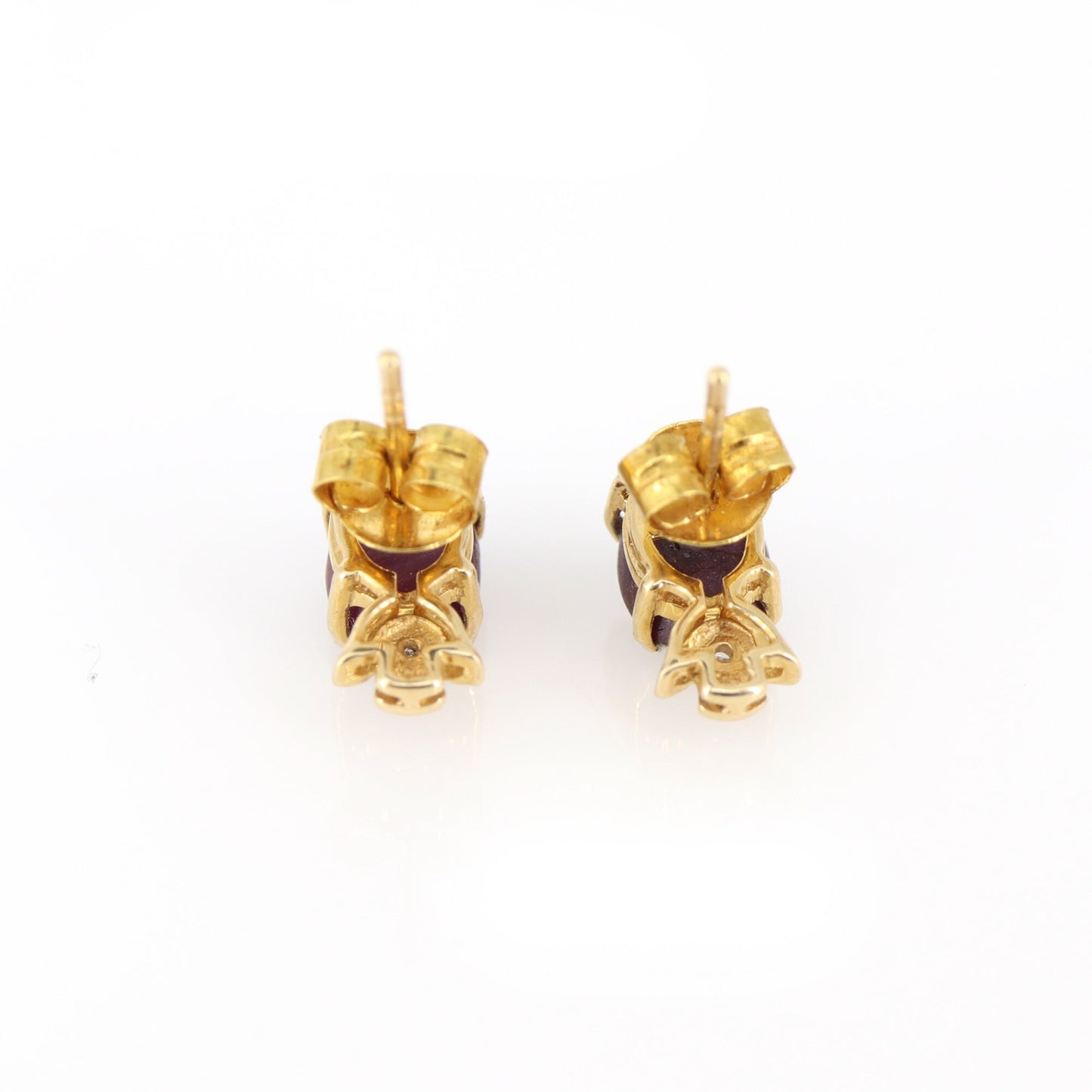Star Ruby Studs Yellow Earring 14K Gold