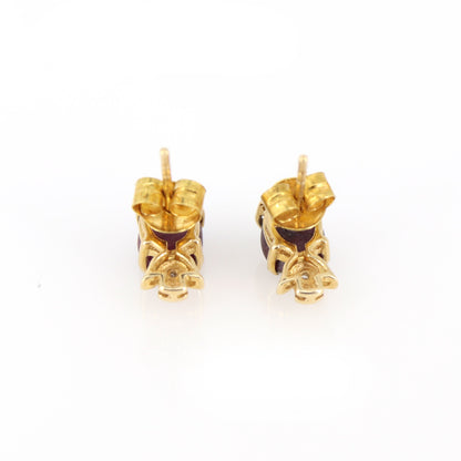 Star Ruby Studs Yellow Earring 14K Gold