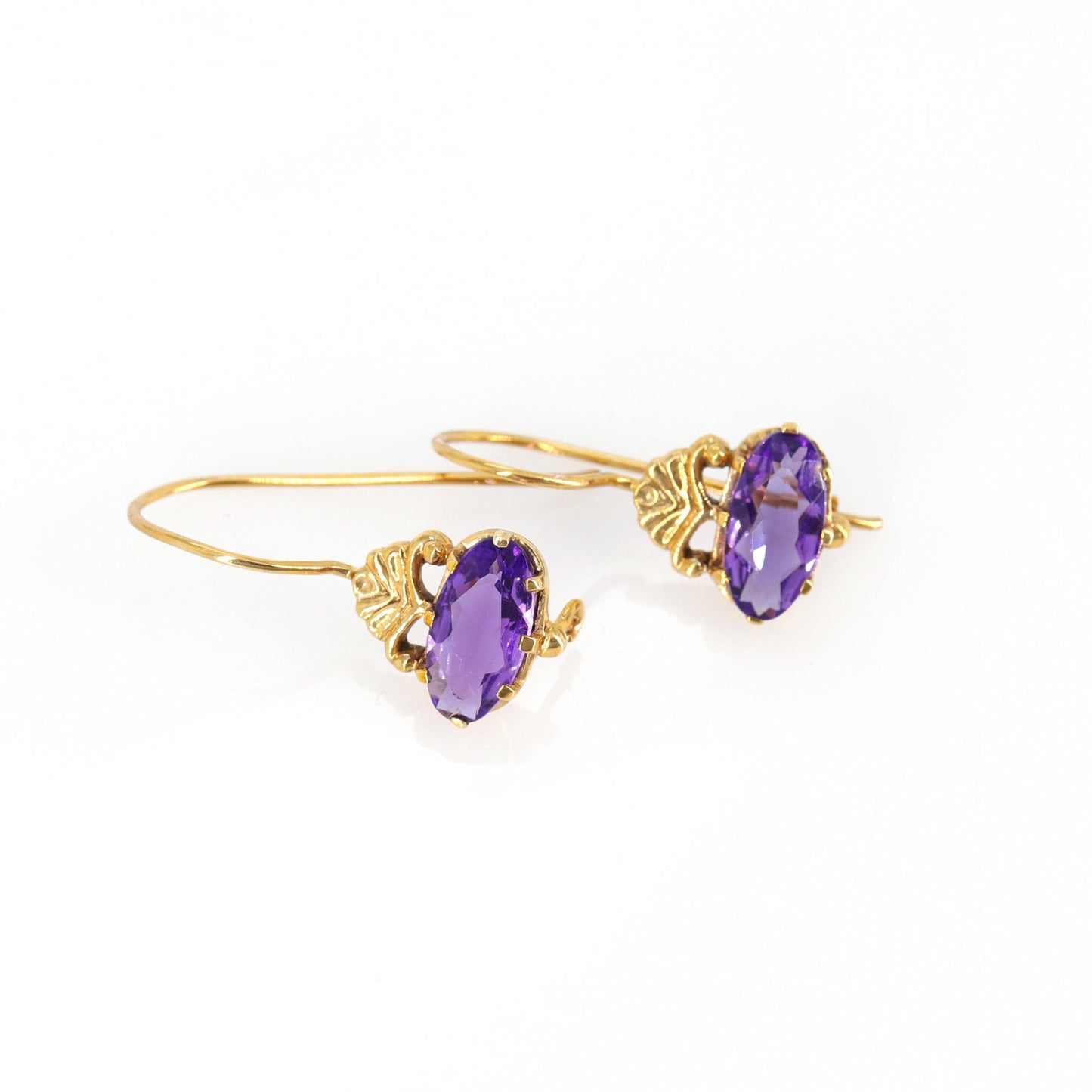 Faceted Amethyst Gemstone Earring Gold