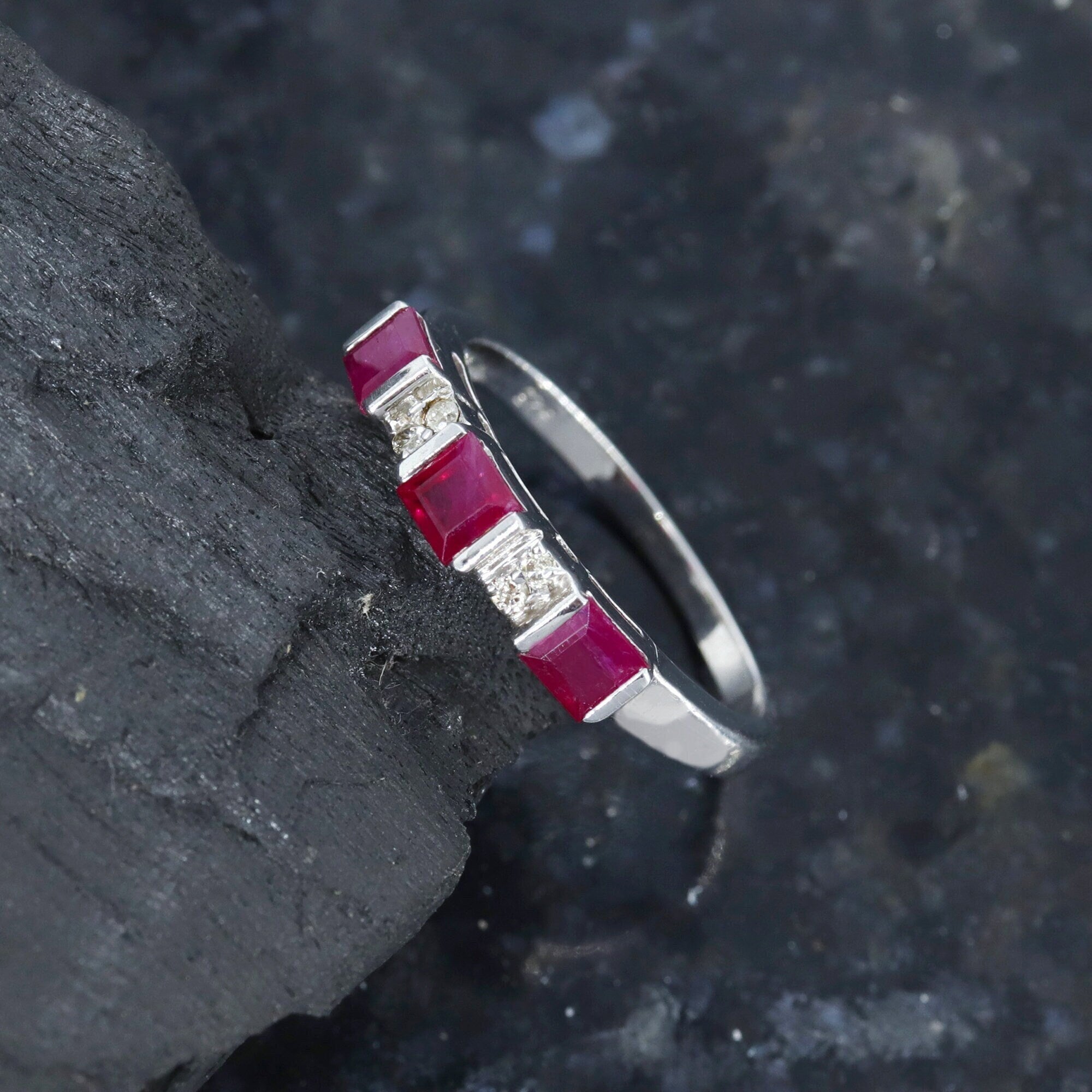 Square Cut Ruby Ring Silver