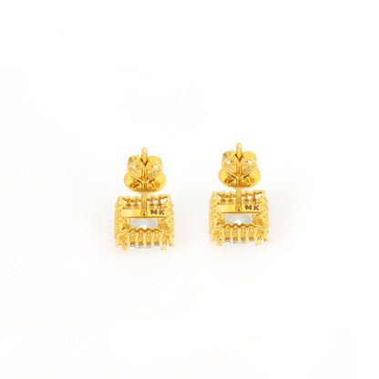 Aquamarine Studs Yellow March Princess Cut Gemstone Earring 14K Gold