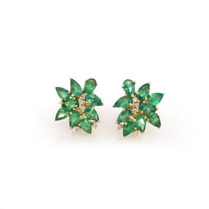 Yellow Women Studs / Emerald Earring 14K Gold