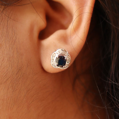 Ceylon Blue Sapphire Stud Earring 18K Gold