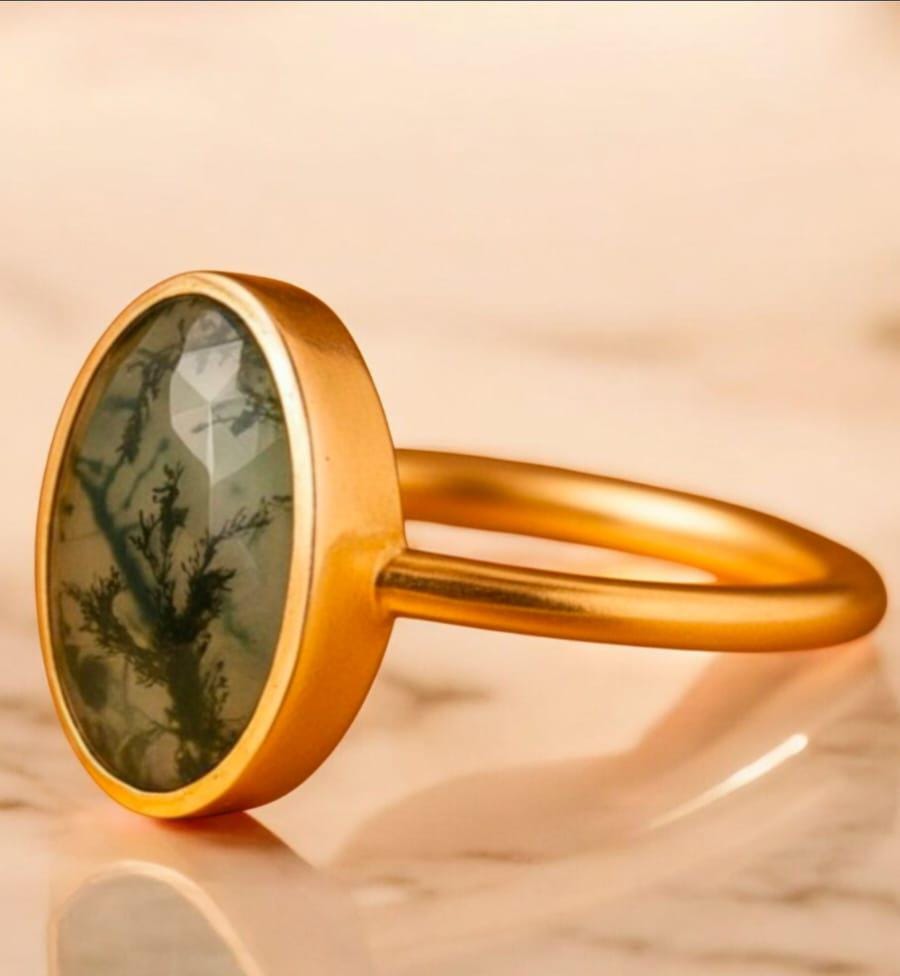 Moss Agate Engagement Ring 14K Gold