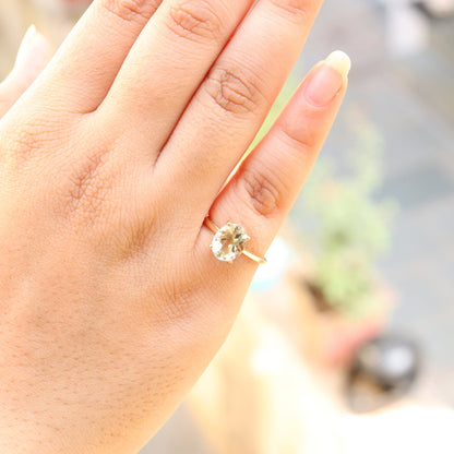 Faceted Green Amethyst Ring 14K Gold