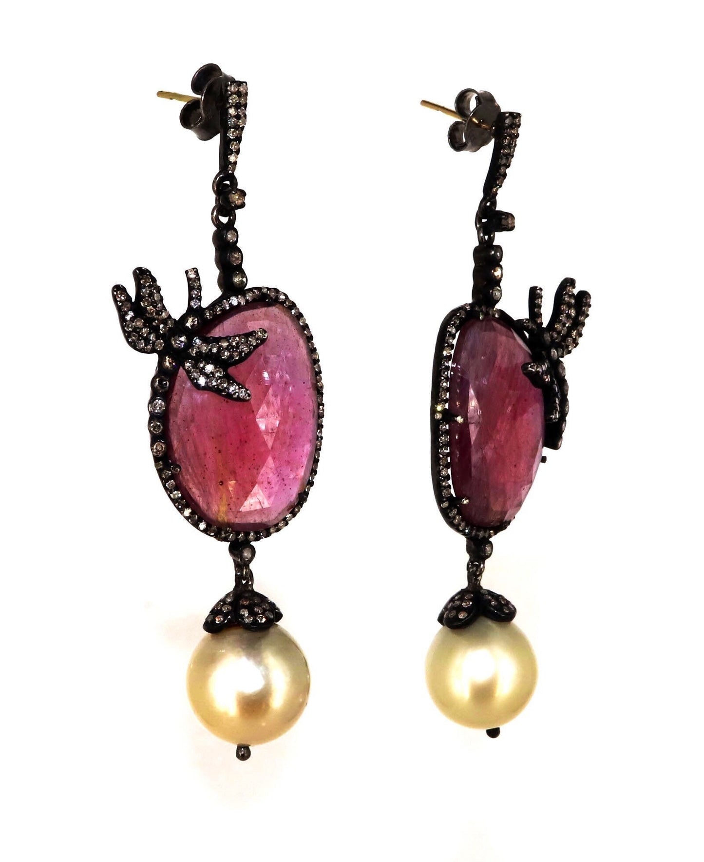 Pink Sapphire Stone Design Pave Genuine Rosecut Earring