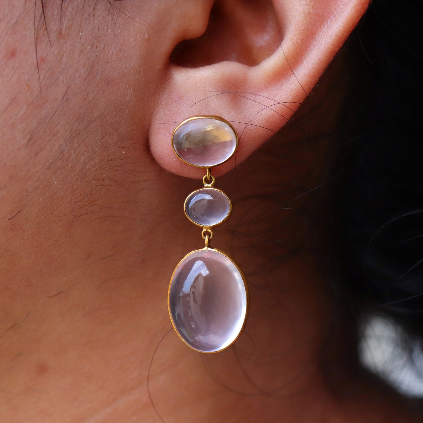 Rose Quartz Stone Earring 18K Gold