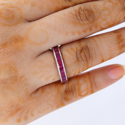 Full Eternity Band Ruby Ring Silver