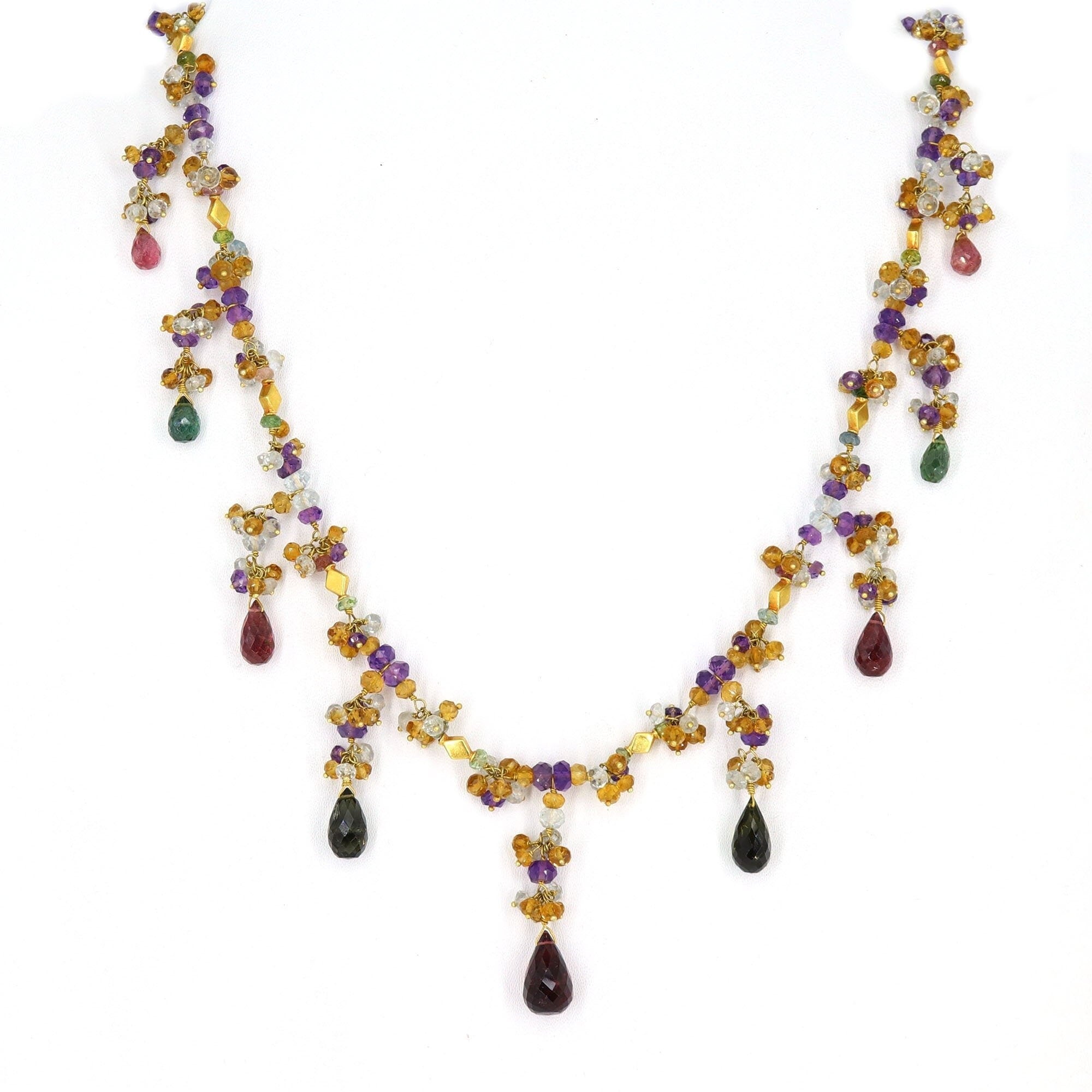 Yellow Antique Multi Gemstone Necklace 18K Gold