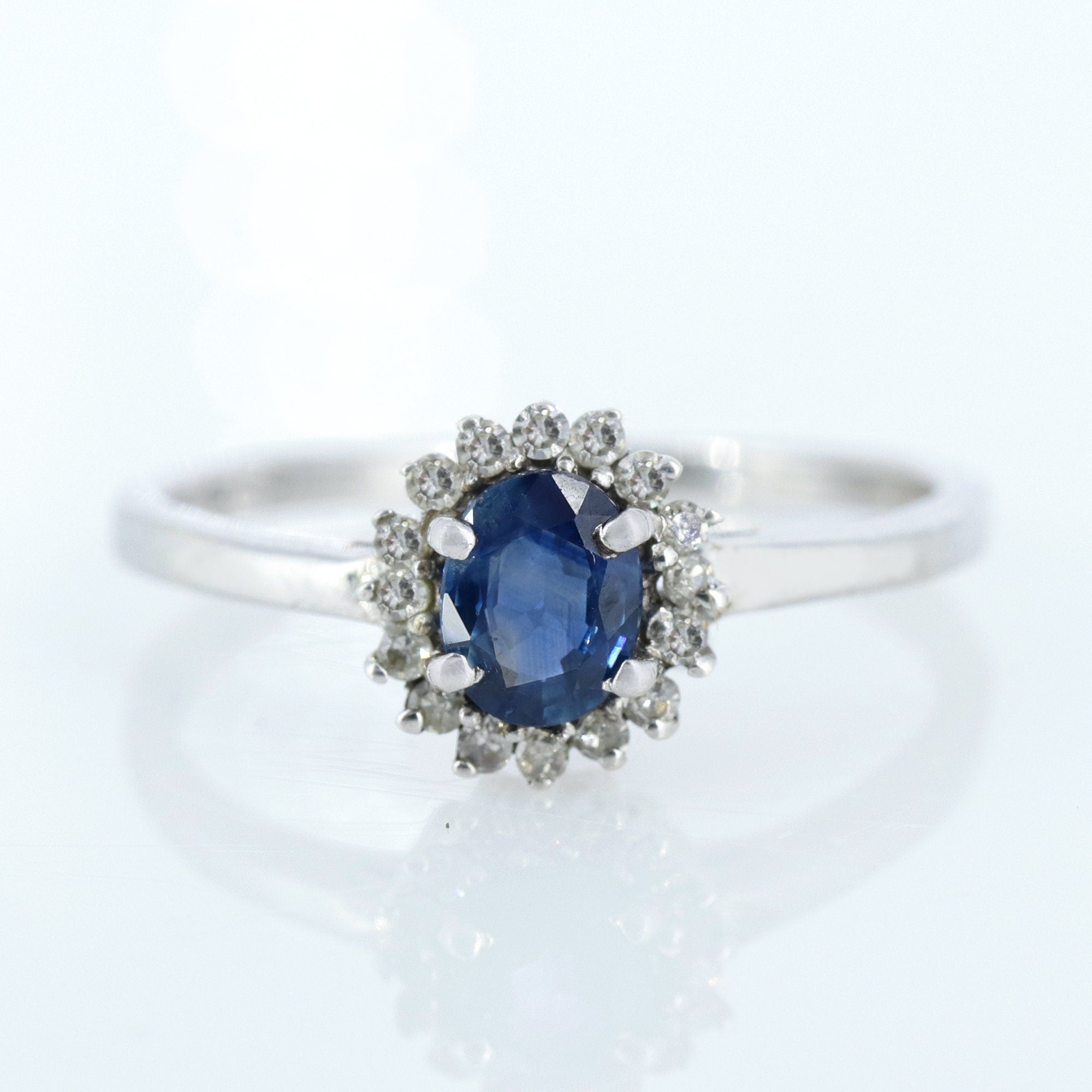 Oval Cut Blue Sapphire Ring Silver