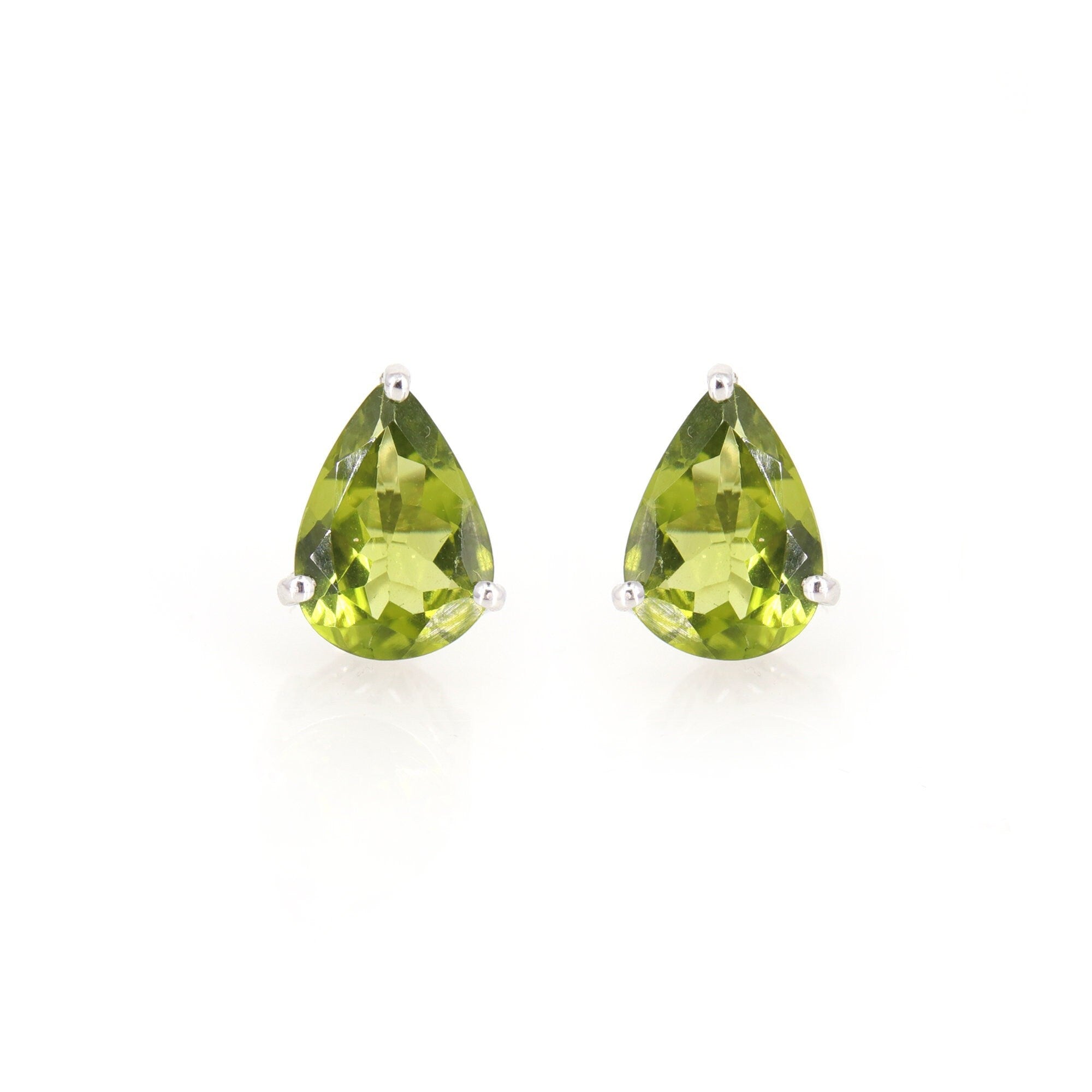 Pear Cut Peridot Studs Genuine 3.35 Peridot Earring 14K Gold