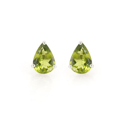 Pear Cut Peridot Studs Genuine 3.35 Peridot Earring 14K Gold