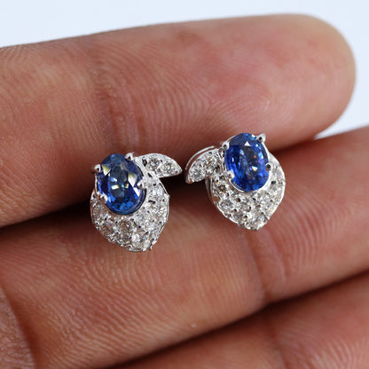 White Studded Blue Sapphire Earring 18K Gold