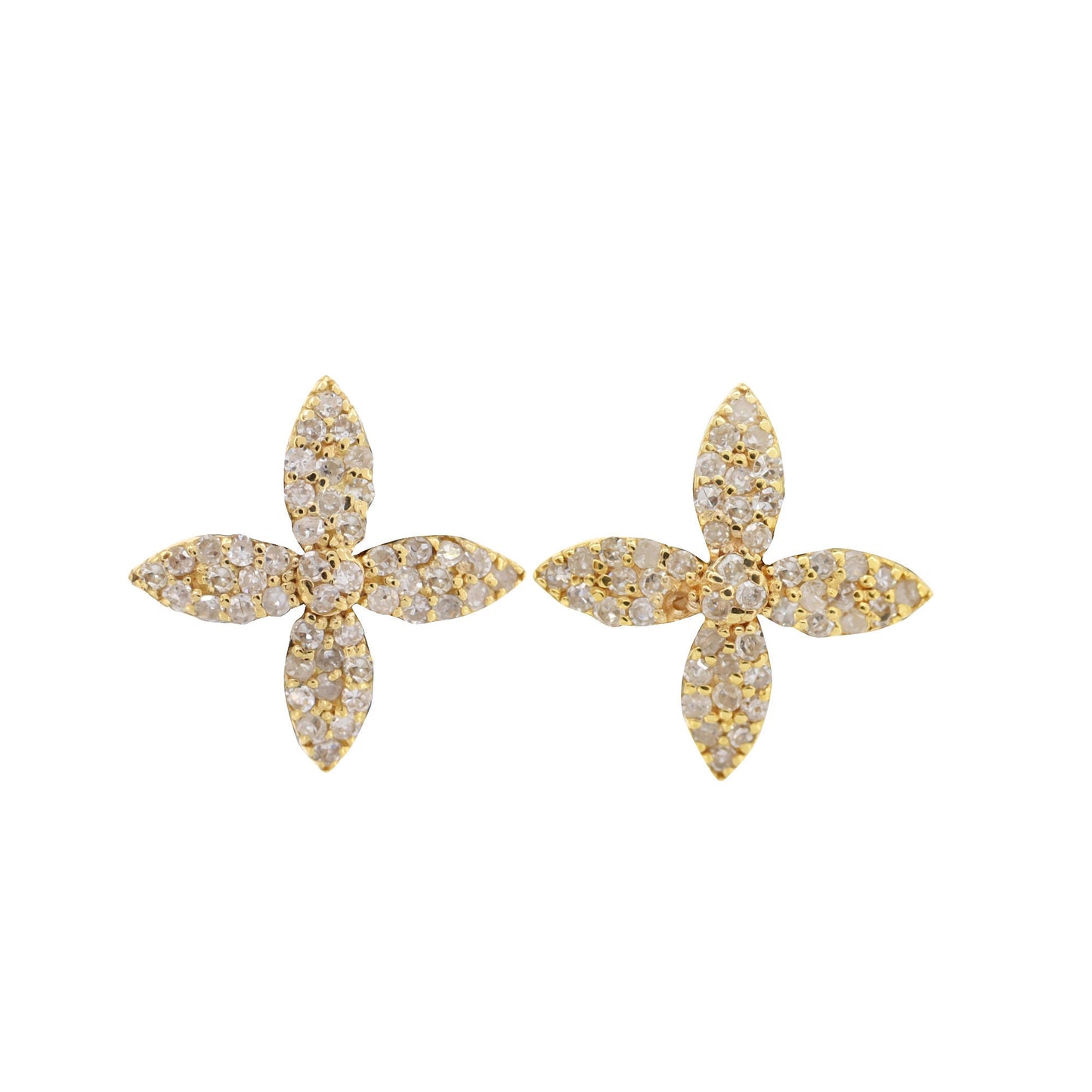 Yellow Cross Flower Stud Earring 14K Gold