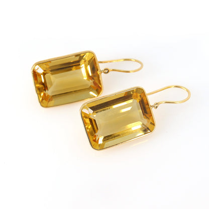 Emerald Cut Big Size Citrine Stone Earring 18K Gold