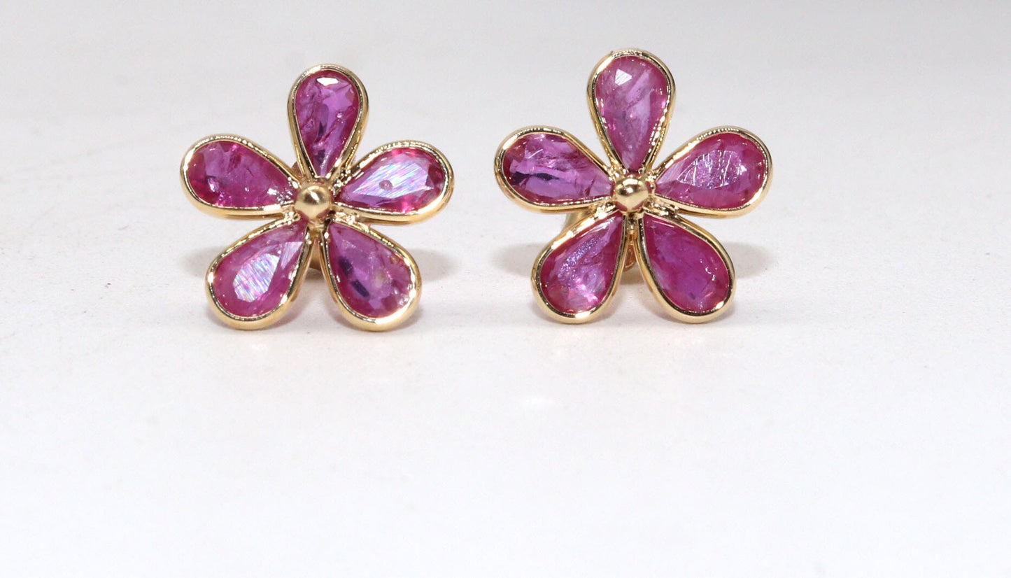 Yellow Floral Handmade Ruby Hanging Earring 18K Gold