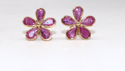 Yellow Floral Handmade Ruby Hanging Earring 18K Gold