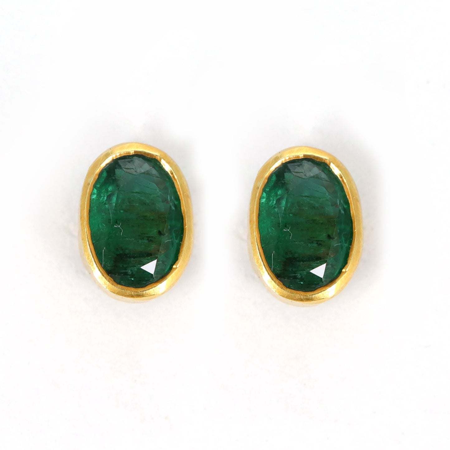 Yellow Studs Green Emerald Earring 14K Gold
