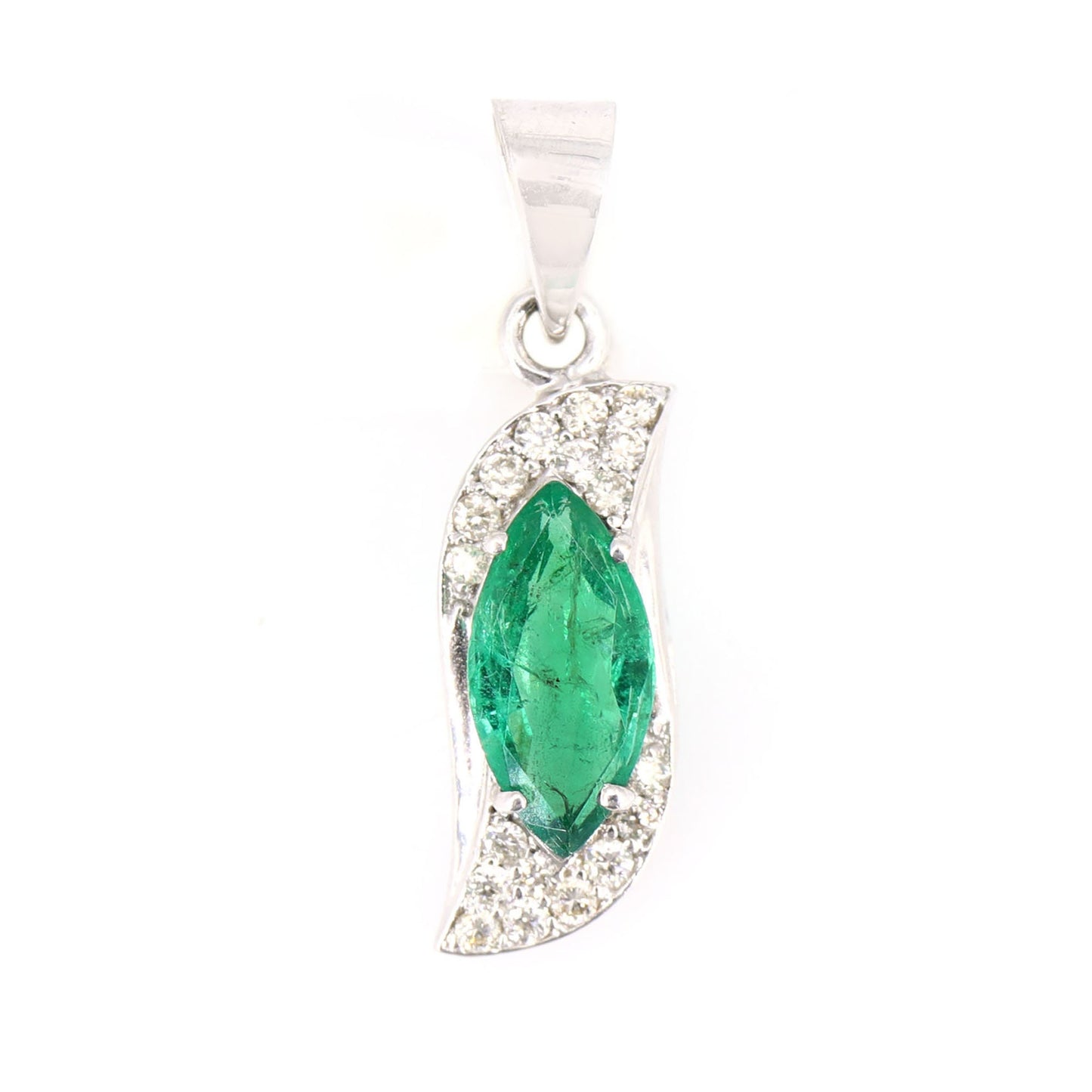 Marquise Cut Green Emerald Pendant 18K Gold