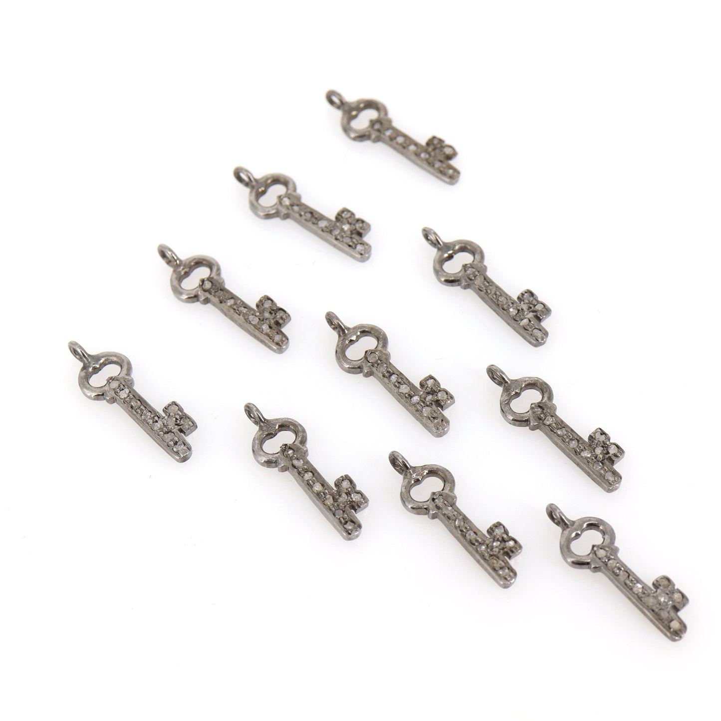 Pave Key Charm 925 Sterling Pave Key Charm Pendant Silver